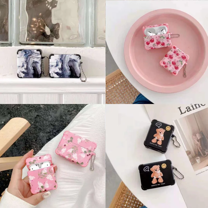 

Cute Various patterns For Apple airpods 1 2 3 High Quality IMD shell shockproof Earphone Cover for airpods pro with Chain