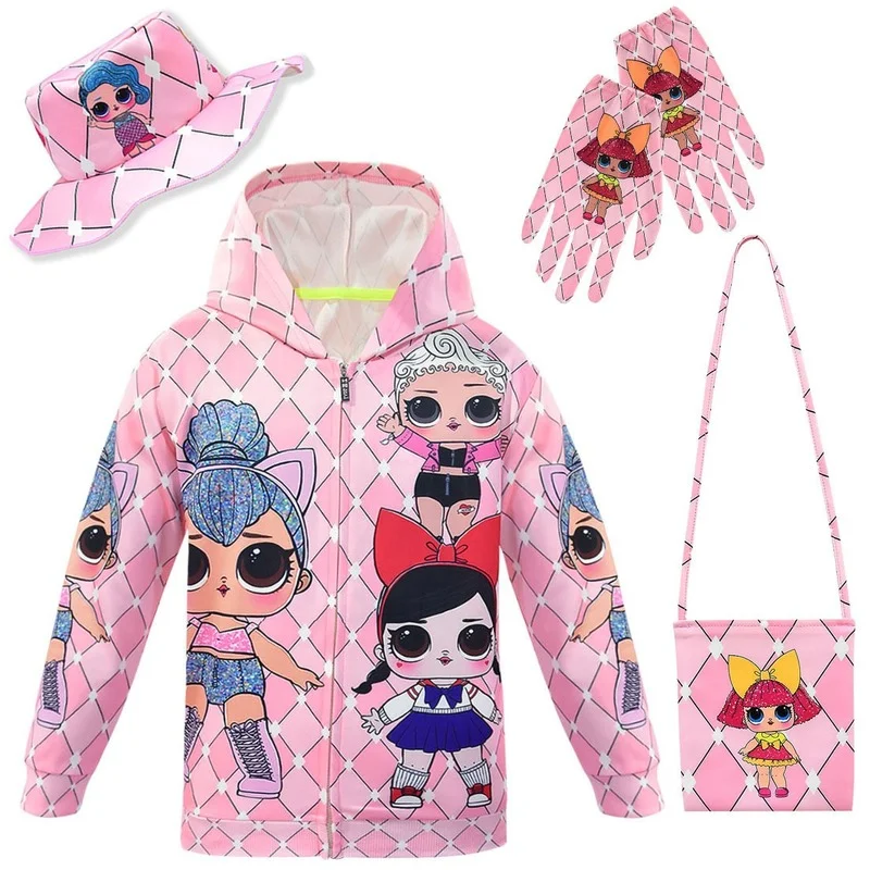 

Модный весенне-осенний кардиган с капюшоном для девочек Lol Surprise Doll, свитер на молнии для девочек, свитер для детей среднего и маленького возр...