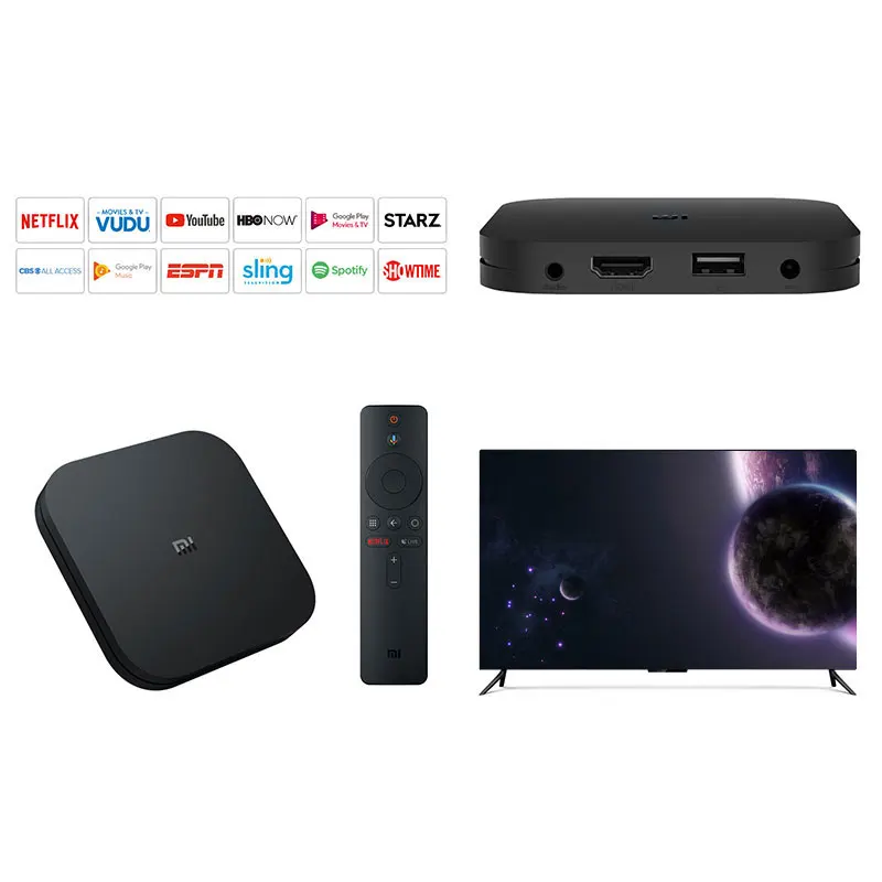 ТВ-приставка Xiaomi Mi Box S 4K Wi-Fi BT4.2 Android 8 1 четырехъядерный процессор 64 бит Mali-450 1000