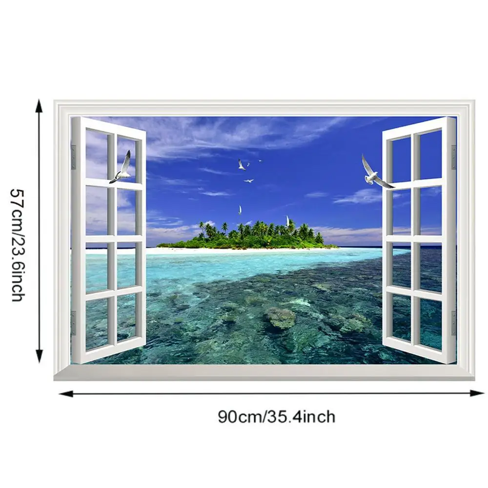 Трехмерные стикеры Creative Beach Island с ландшафтом фальшивого окна для декорирования стен в гостиной, спальне, коридоре.