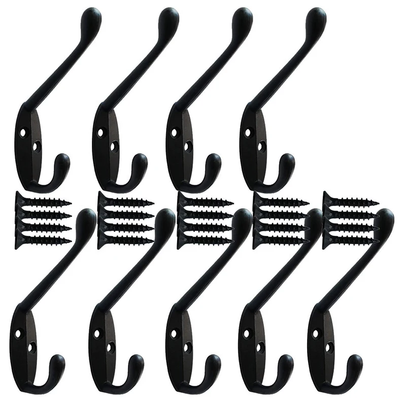 

9 Pcs Heavy Duty Coat Wall Hooks Retro Hanger Double Pole for Hat with 20 Screws INTE99