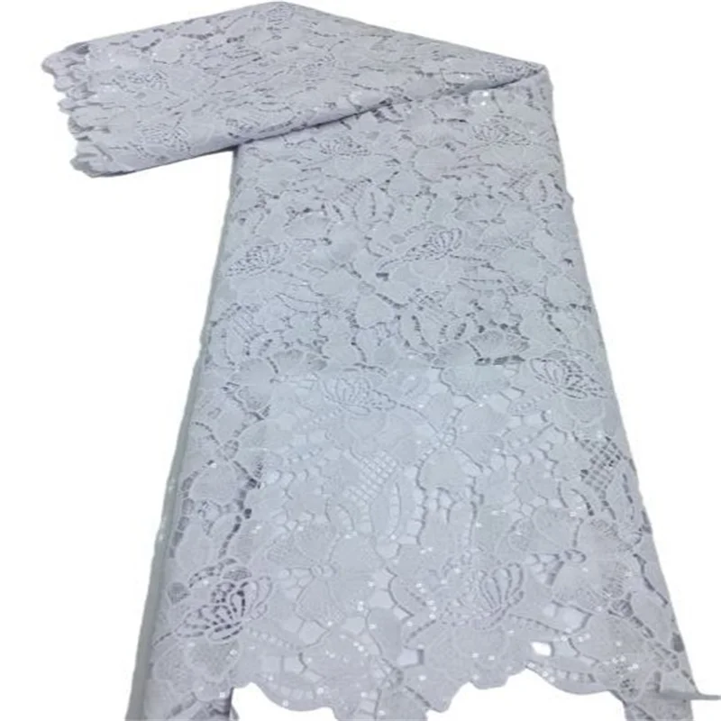 

Pure white Embroidery African Tulle Lace Fabric High Quality French Net Lace Fabric With Sequins 5 Yards/pcs For Party Dress