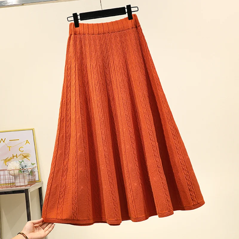 Женская длинная юбка-зонтик в Корейском стиле винтажная трикотажная юбка