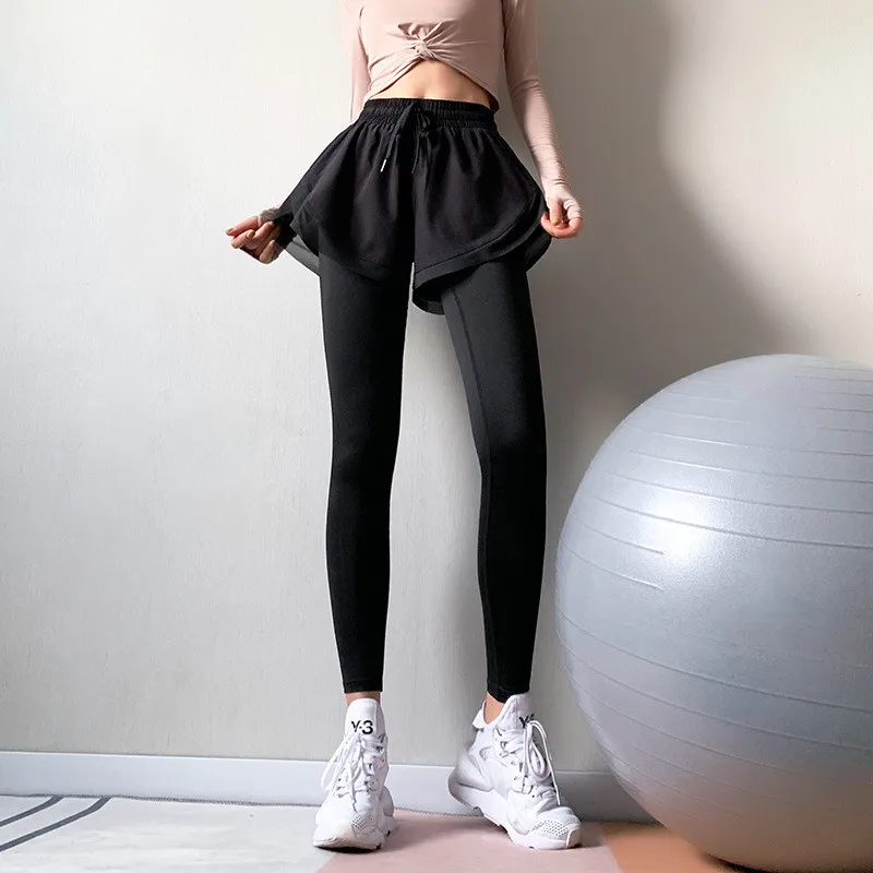 

Леггинсы для йоги и фитнеса бесшовные поддельные леггинсы 2 шт. для женщин облегающие эластичные леггинсы с высокой талией брюки спортивная...