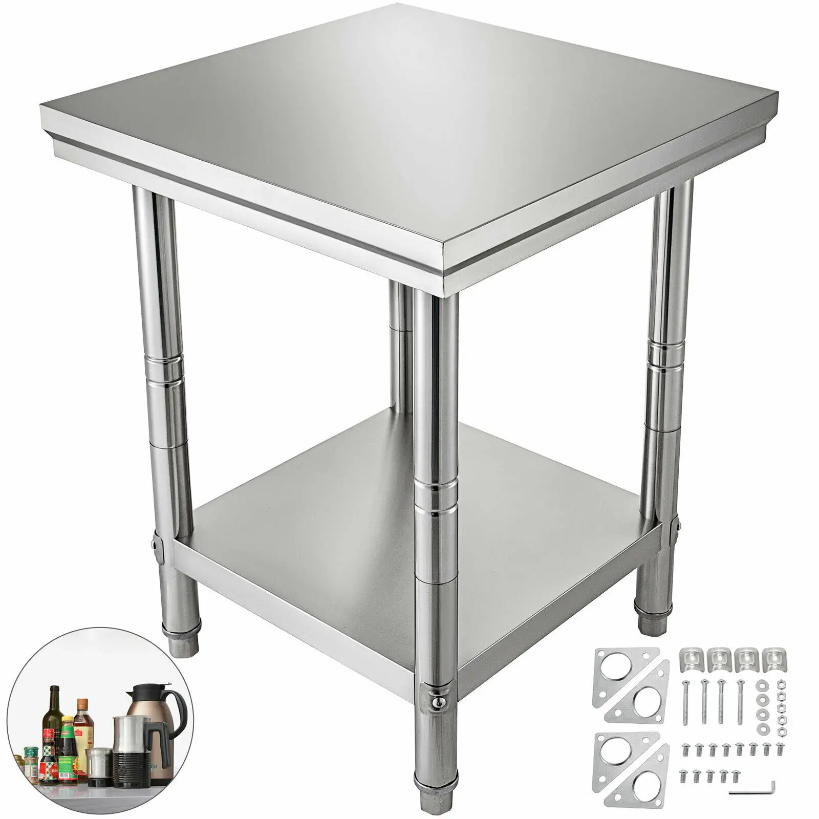 

VEVOR stainless steel work table 60 cm x 60 cm food preparation for the preparation of meals, sewing, washing, handicrafts