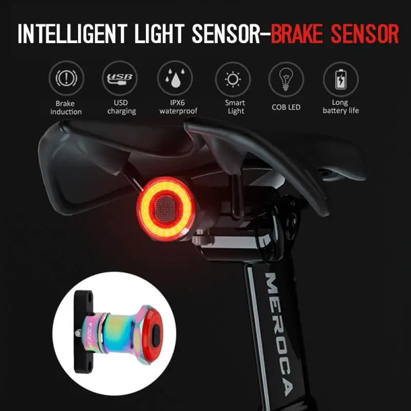 

New Intelligent induction brake taillights mountain bike lights usb charging road bike night riding taillight Cycling Equipment