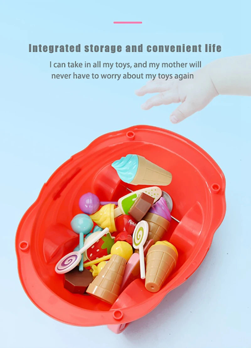 

35pcs Kitchen Toys Ice Cream Cart Candy Bar Miniature Food Toys For Girls With Light And Music Can Be Stored Children's Kitchen