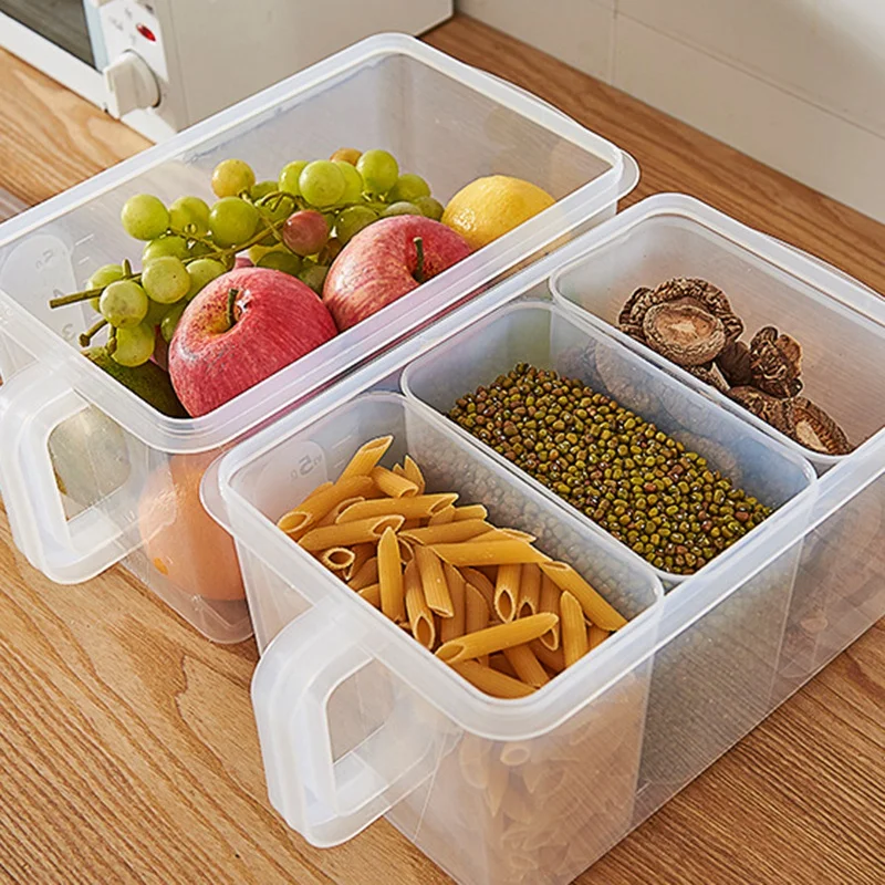 

2 Pack Plastic Storage Containers with Removable Bins Handle Food Storage Organizer Boxes with Lids for Fridge Cabinet