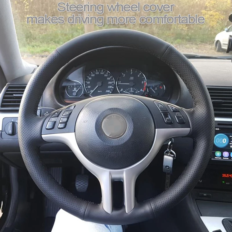 cardak hand stitched black artificial leather car steering wheel cover for bmw e46 325i x5 e53 e39 free global shipping