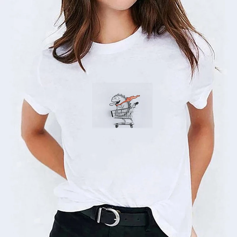 

Cartoon Dinosaur T-shirts Woman Women's Tee Shirt Summer Short Sleeve With Sleeves Clothing 2021 Women-clothing Top Tops Cute