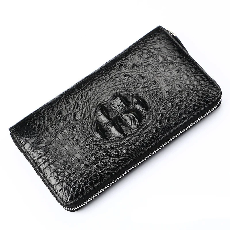 Genuine Leather Luxury Business Wallet Large Capacity Men's Long Purse Leisure Clutch Bag Single Zipper Fashion Underarm Bag