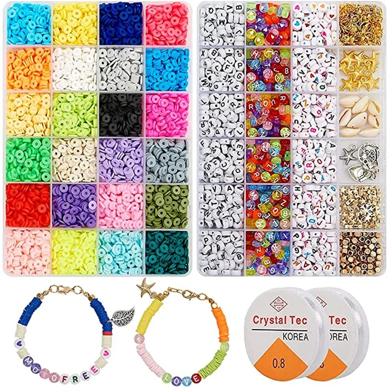 

6mm Polymer Clay Spacer Beads Kit Charms Loose Beads Lobster Clasp for Jewelry Making DIY Bracelets Earring Set Jewelry Findings