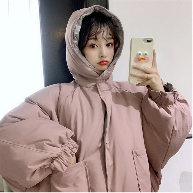 

Женские куртки с капюшоном, хлопковая теплая зимняя утепленная Корейская стандартная свободная повседневная верхняя одежда, однобортные ж...