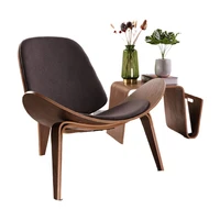 hans wegner style three legged shell chair ash plywood fabric upholstery living room furniture modern lounge shell chair replica