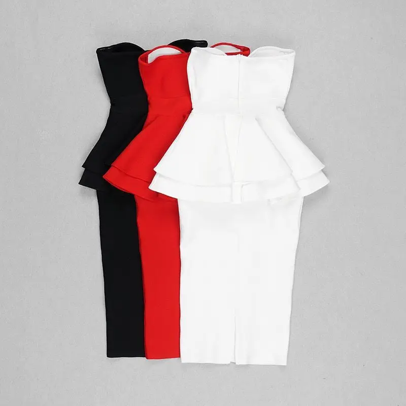 Высококачественное красно-бело-черное платье с рюшами без бретелек из рейоновой ткани, элегантное коктейльное платье для вечеринки.