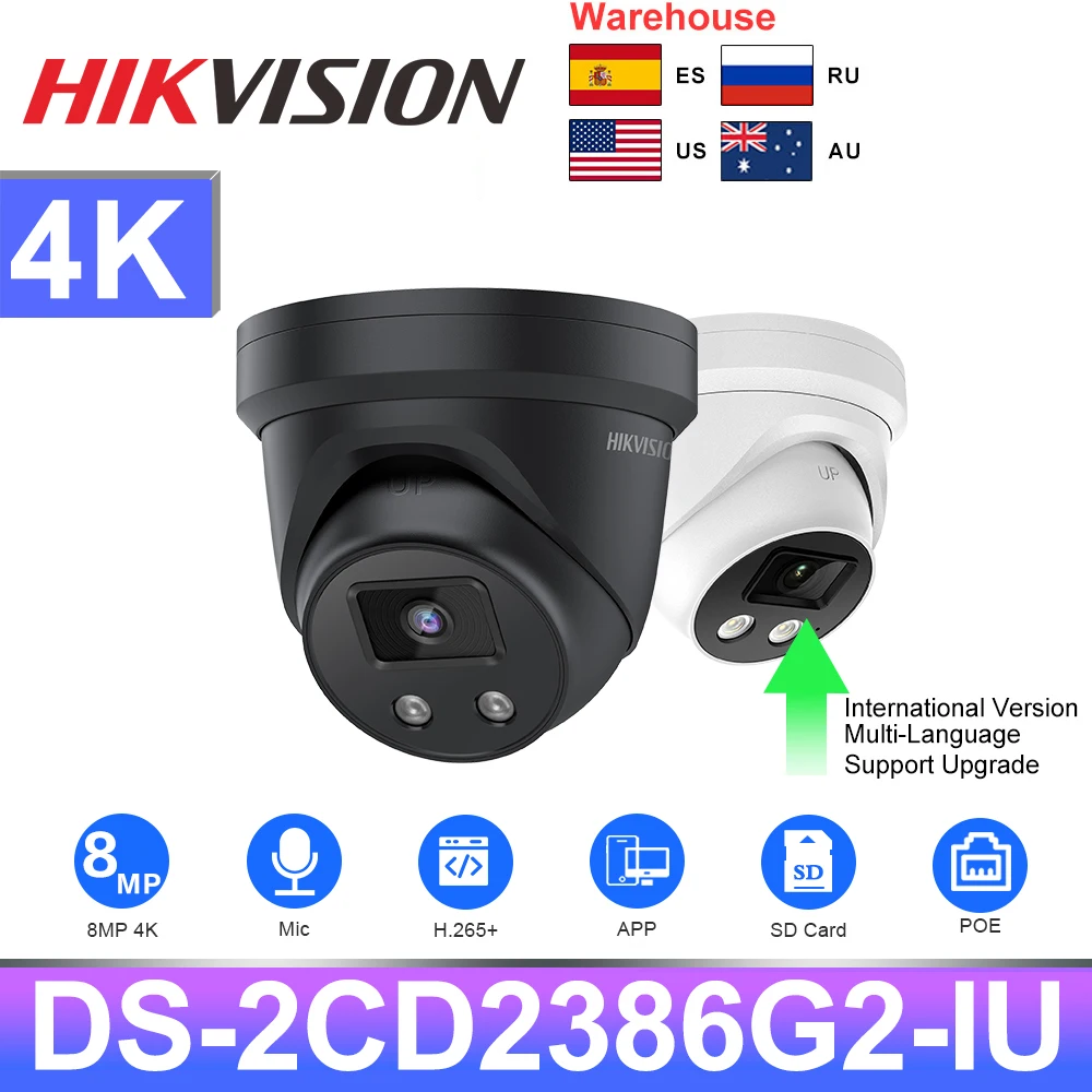 

Hikvision IP Camera 8MP DS-2CD2386G2-IU 4K DarkFighter PoE AcuSense Built-in Mic CCTV Security Protection Surveillance Camera