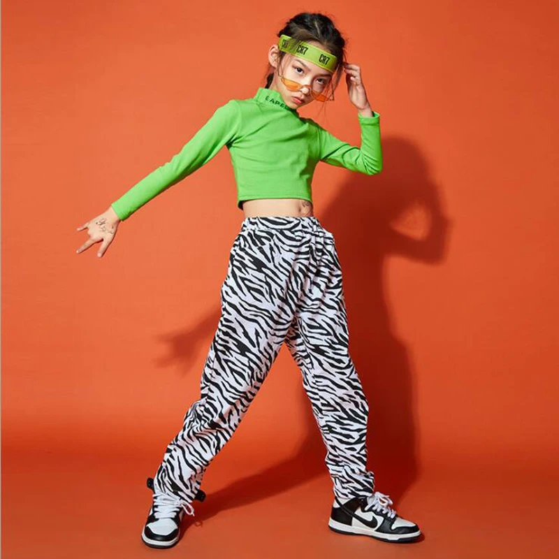 

Kids Ballroom Hip Hop Clothing Sweatshirt Crop Tops Streetwear dancing Zebra Pants Girls Boy Jazz Dance Costume Set Clothes