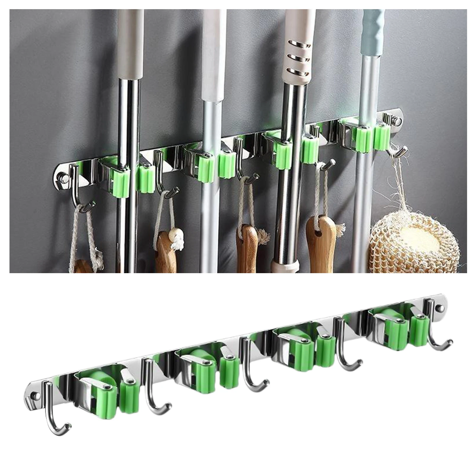 

Broom Mop Holder Wall Mount Hanger Stainless Steel Laundry Room Kitchen