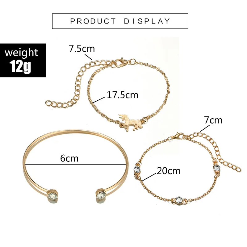 

Stainless Steel Women Bracelets Sets Unicorn Charm Chain Rhinestone Opening Bangle Party Wedding Trendy Jewelry Accessories