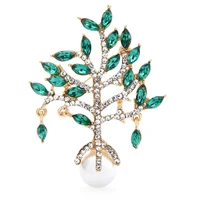 wulibaby crystal fortune tree brooches for women men rhinestone pearl lucky tree flower party office brooch pin gifts
