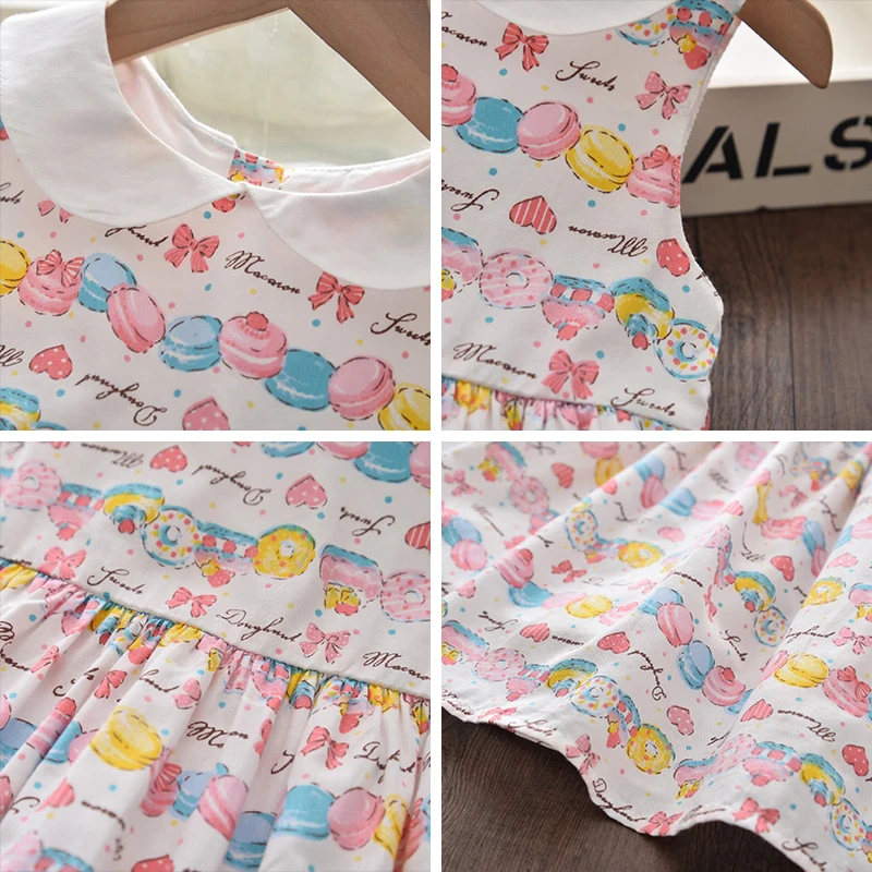 

Girls Casual Dresses 2021 New Summer Children Clothing Sleeveless Kids Donut Print Princess Vestidos Cute Baby Party Suit 3-8Y