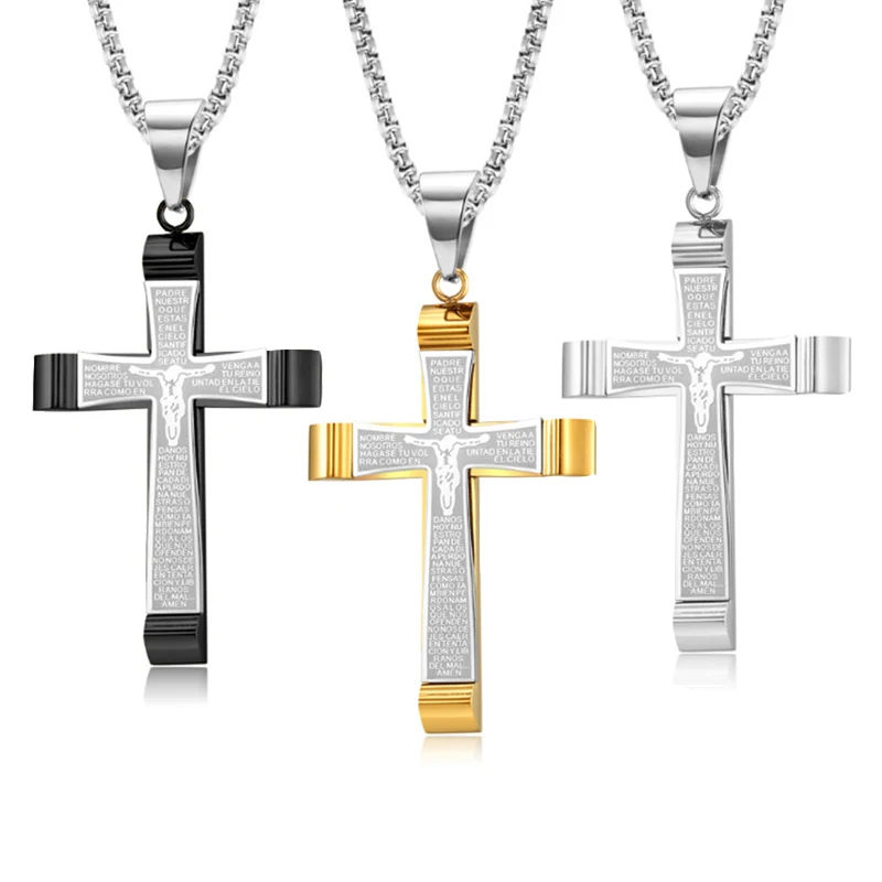 

316L Stainless Steel INRI Jesus Cross Necklace For Male Christian Bible Verse Pendant Collar Hombre Wholesale