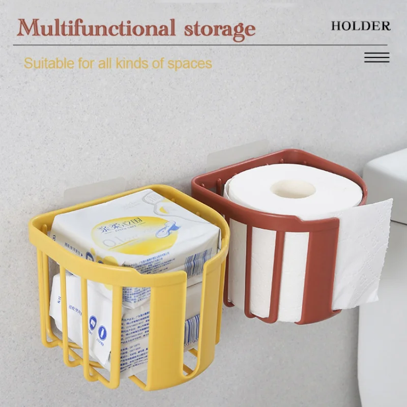 

Toilet Non-marking Wall-mounted Paper Tray Roll Paper Holder Bathroom Tissue Storage Multi-function Drain Wall Rack/