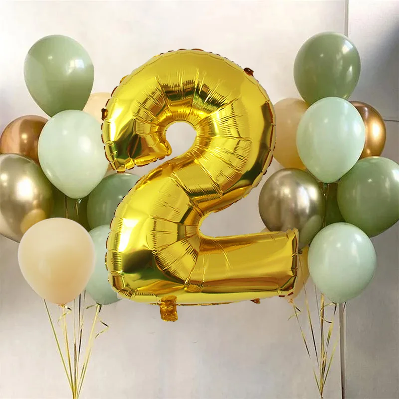 

20pcs Avocado Green Metal Gold Latex Balloon 40inch Gold Number Foil Balloons Baby Shower Kids Birthday Party Decorations Globos