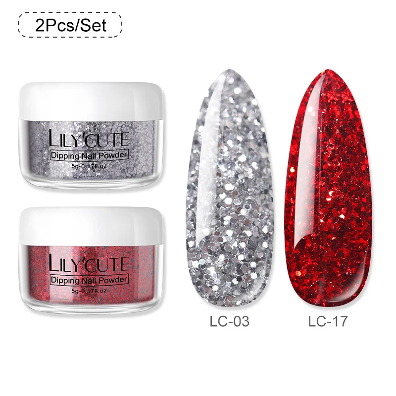 2Pcs 02 LILYCUTE голографическое погружение ногтей Блеск порошок наборы градиентный французский порошок для ногтей цветной натуральный сухой пигмент для ногтей - Цвет: 2Pcs 02