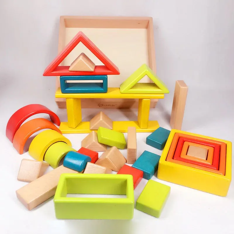 32-piece Kids Wooden Rainbow Stacking Blocks Educational Montessori Toys Baby Early Education Boys and Girls Gifts