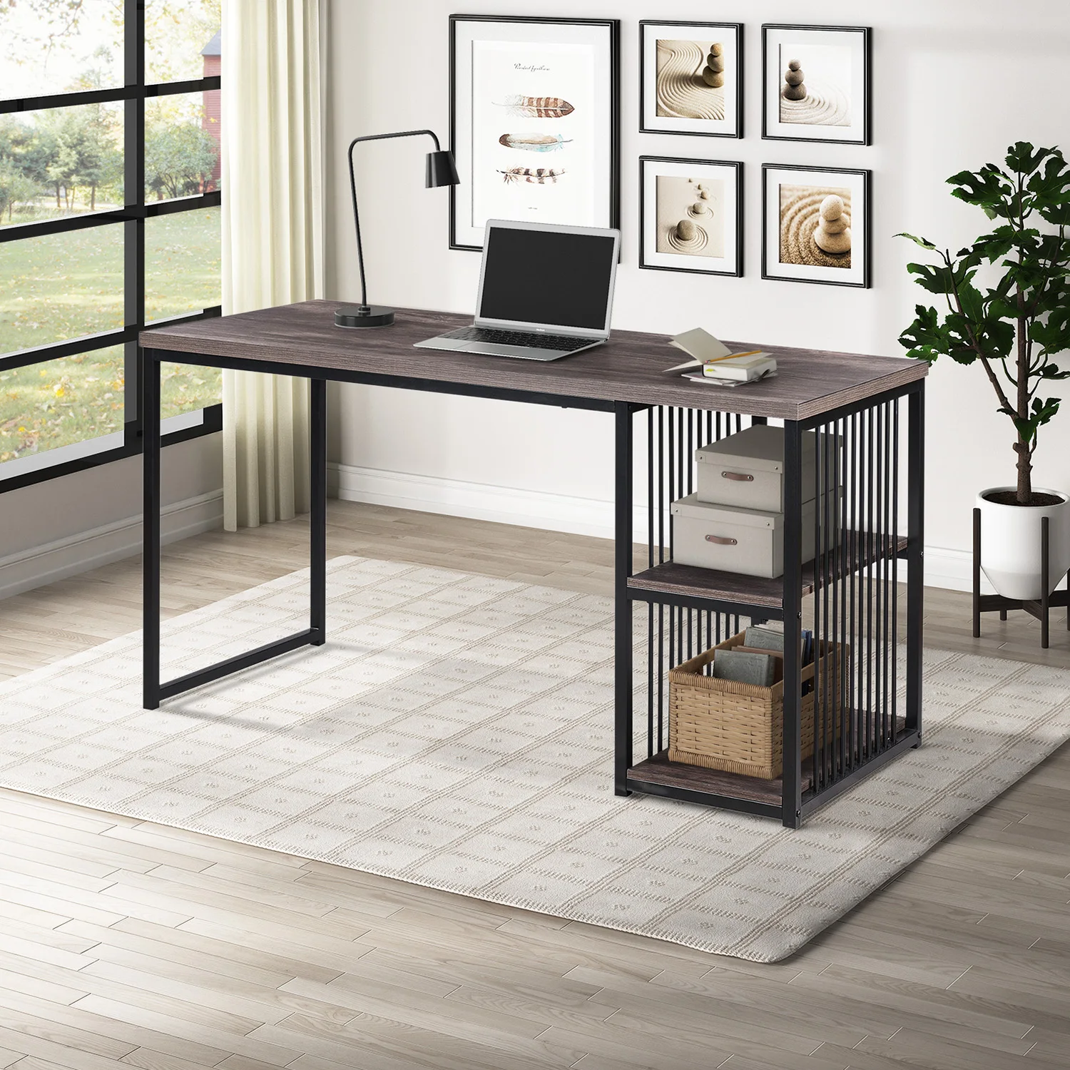

Home Office Computer Desk Study Desk Computer Table With 2 Storage Shelves Laptop Desk Stable Metal Frame Easy Assembly