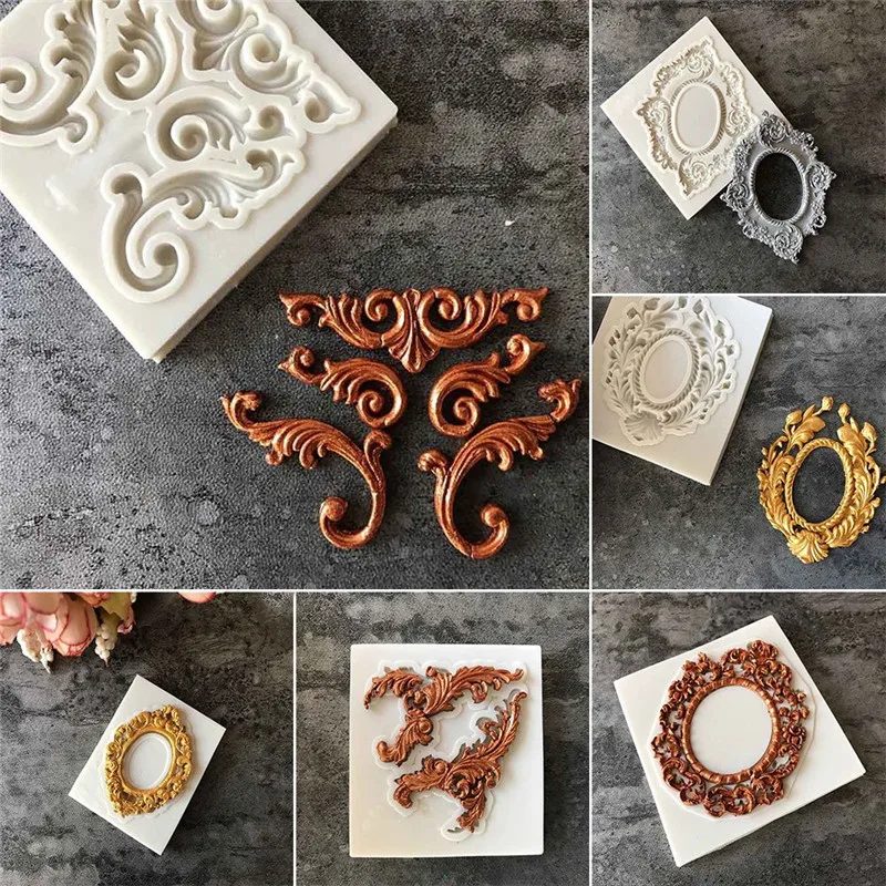 Ретро Винтаж кружева фоторамка Fondant (сахарная) Еда Класс торта силикона конфет