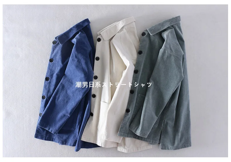 Schinteon Men Corduary Loose Jacket Autumn Mid-Length Outwear Casual Turn-down Collar Top Fashion High Quality New