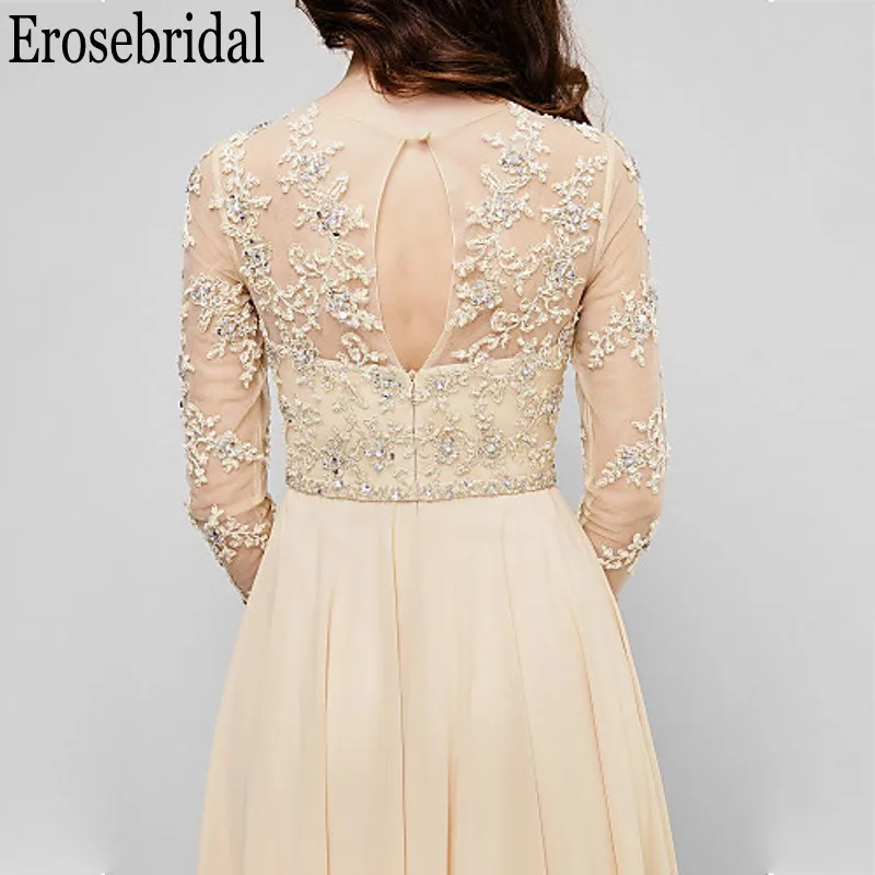 Женское вечернее платье с длинным рукавом Erosebridal длинное шифоновое цвета шампань