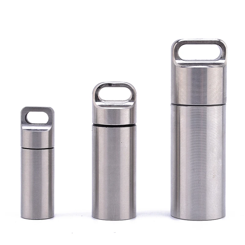 

1pc Outdoor Pill Case Tool Waterproof Aluminum Pill Box Stainless Steel Medicine Case Container Bottle Holder Keychain Carabiner