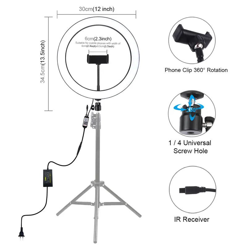 Кольцевой светодиодный RGB светильник лампа с регулируемой яркостью 12 Дюймов 30 см