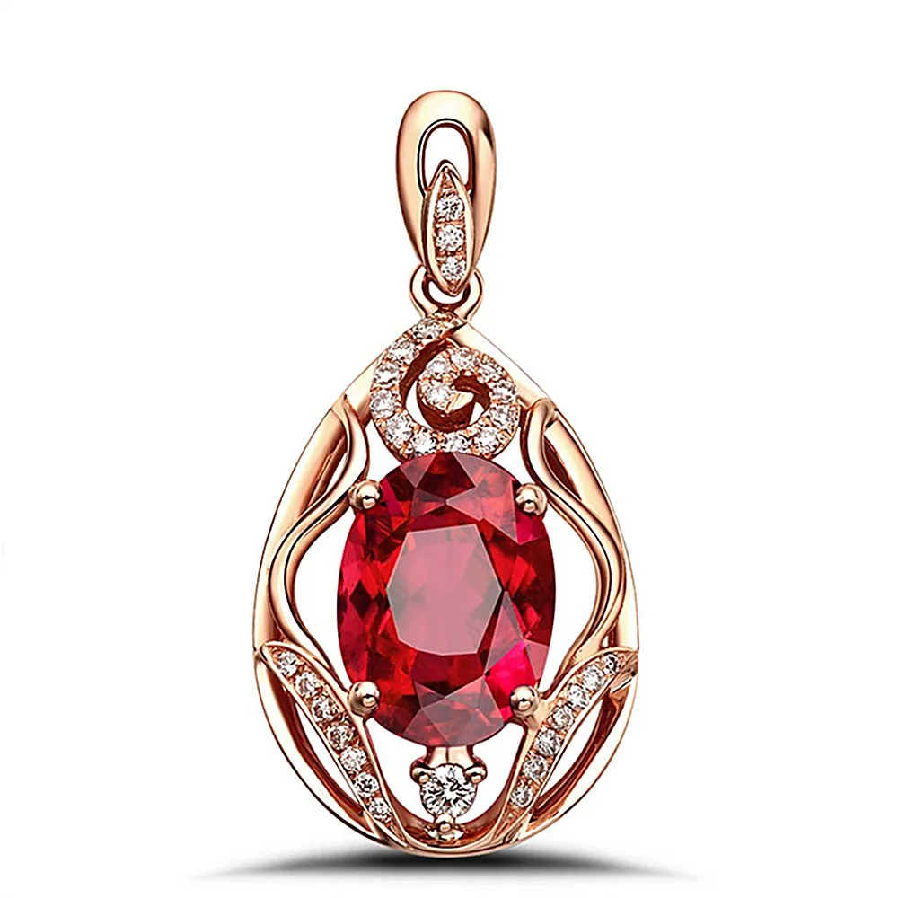 

14K ROSE GOLD COLOR VINTAGE RED CRYSTAL RUBY GEMSTONES DIAMONDS PENDANT NECKLACES WOMEN JEWELRY BIJOUX CHOKER LUXURY PARTY GIFTS