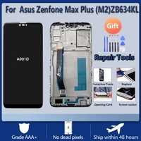 for asus zenfone max plus m2 zb634kl lcd screen assembly with front case touch glass max shot lcd display original black