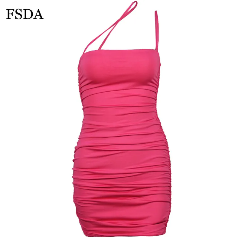 Женское платье без рукавов FSDA неоново розовое вечернее с открытой спиной и
