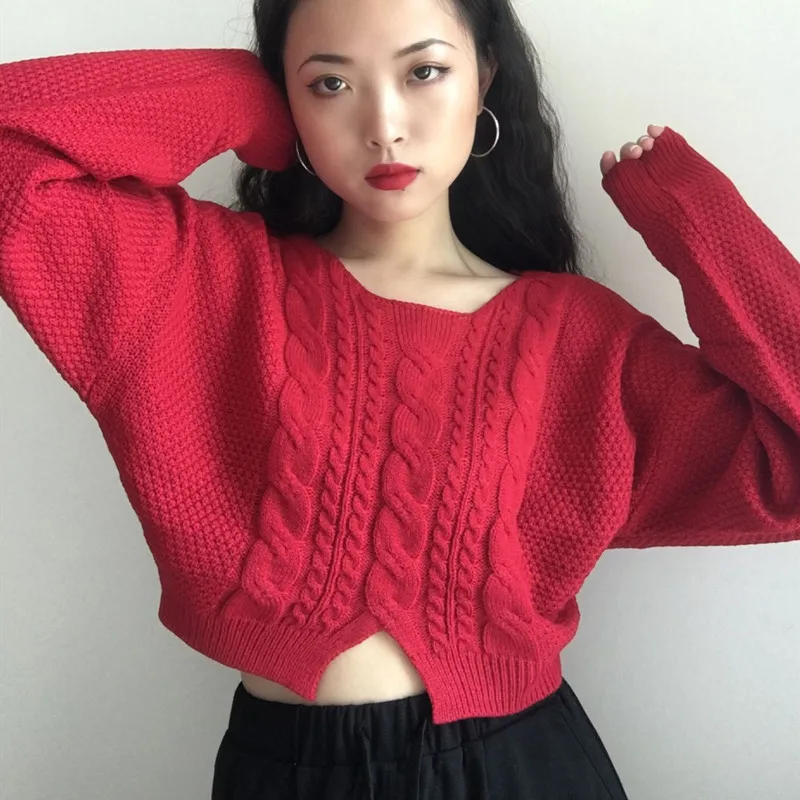 

Knitted Twist Chic Ins All-match Sweater Elegant Short Waistless Pullovers Winter Soft Comfort Knitted Sweater 2020 Fall Winter