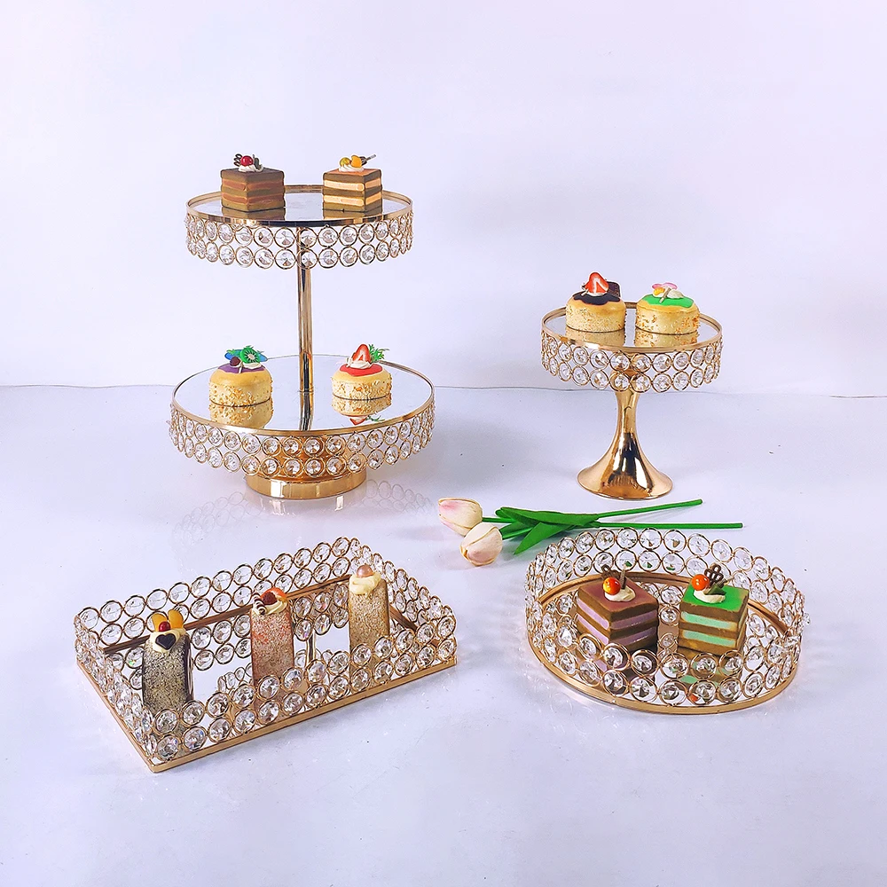 Oro nuevo 4-8 Uds electrochapado de Metal conjunto de soporte para pastel de fiesta de cumplea&ntilde;os boda postres, magdalenas Plate Rack-1