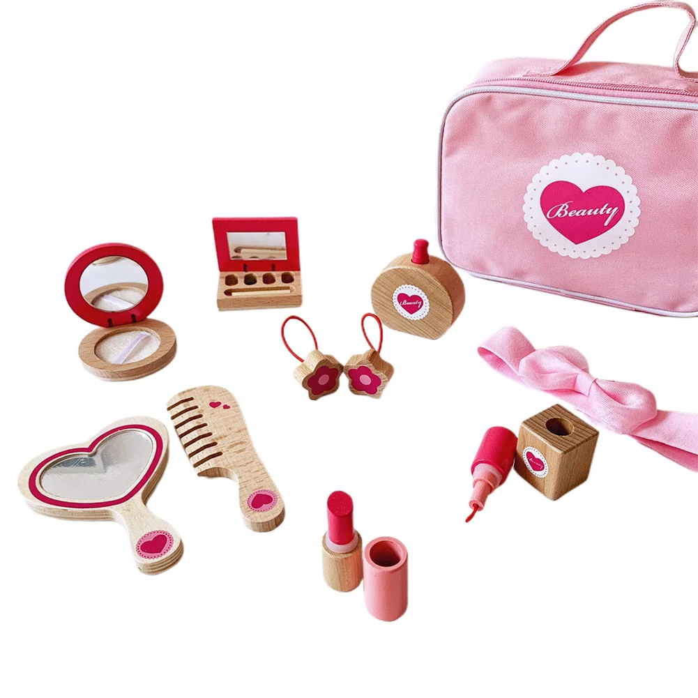 

Girl Dressing Bag Safety Gift Kit Kids Makeup Set Pretend Play Birthday Simulation Travel Wooden Toy Non-toxic Princess Cosmetic