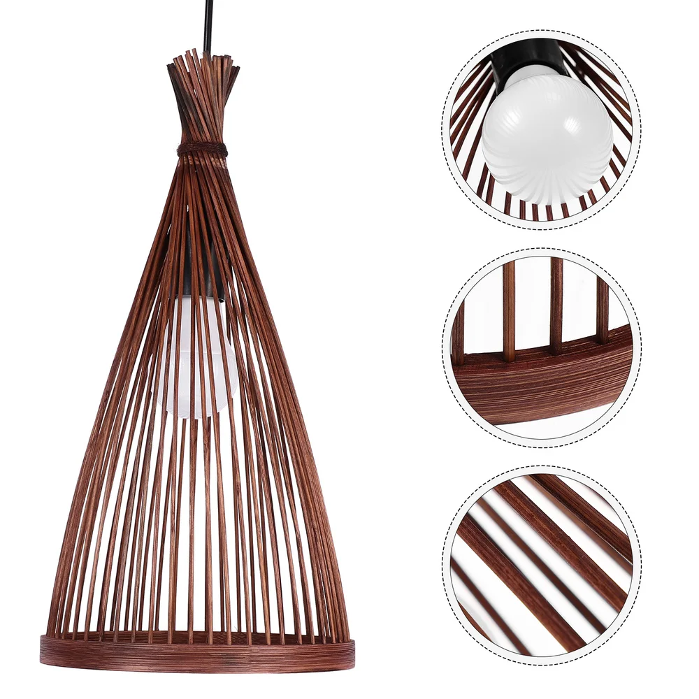 

Natural Bamboo Hanging Light Chinese Style Rattan Woven Ceiling Lamp with Bulb