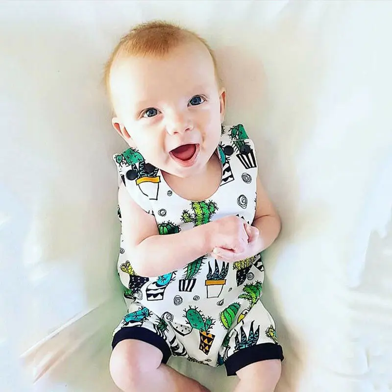 Brand Cute Newborn Infant Baby Boy Girl Kids Cactus Romper Jumpsuit Cotton Clothes Outfit Summer Sunsuit