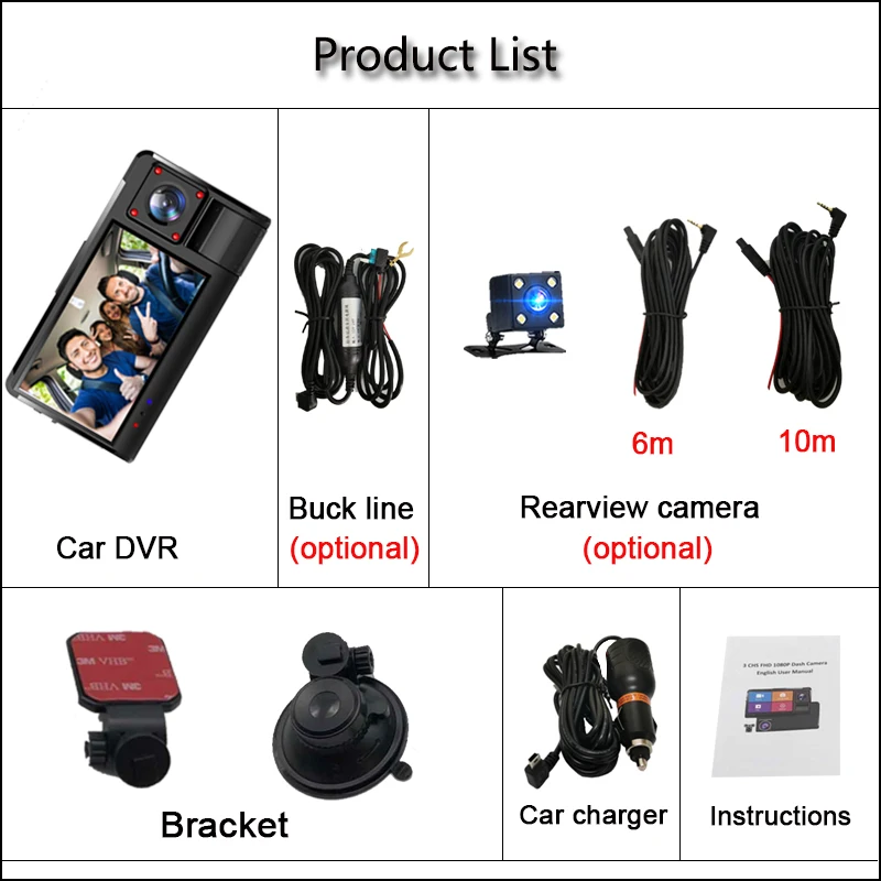 

Xgc juy 3inch three camera Car DVR 1080P Touch Screen Dash Camera with Built-in Lens Auto Video Recorder 24-hour parking monitor