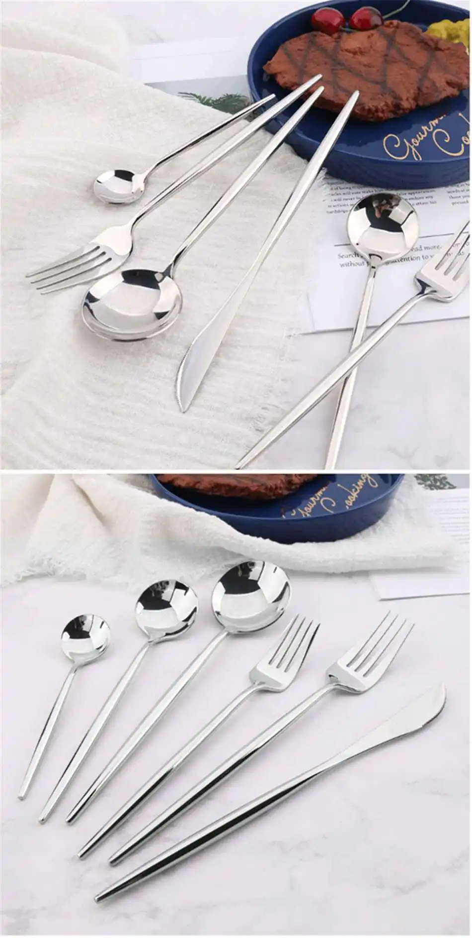 High Quality Gold Cutlery Set Stainless Steel Portable Dinnerware Set Mirror Polishing Food Steak Fork Spoon Knife Chopstick 1pc