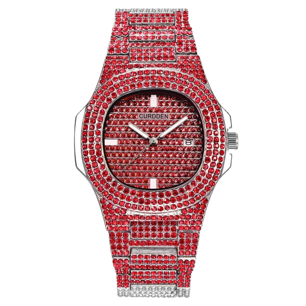

Dropshipping Rocks Jewelry Colorful Dial Quartz Wrist Watch Sparkle Pave Iced Out Diamond Bezel Analog Watches