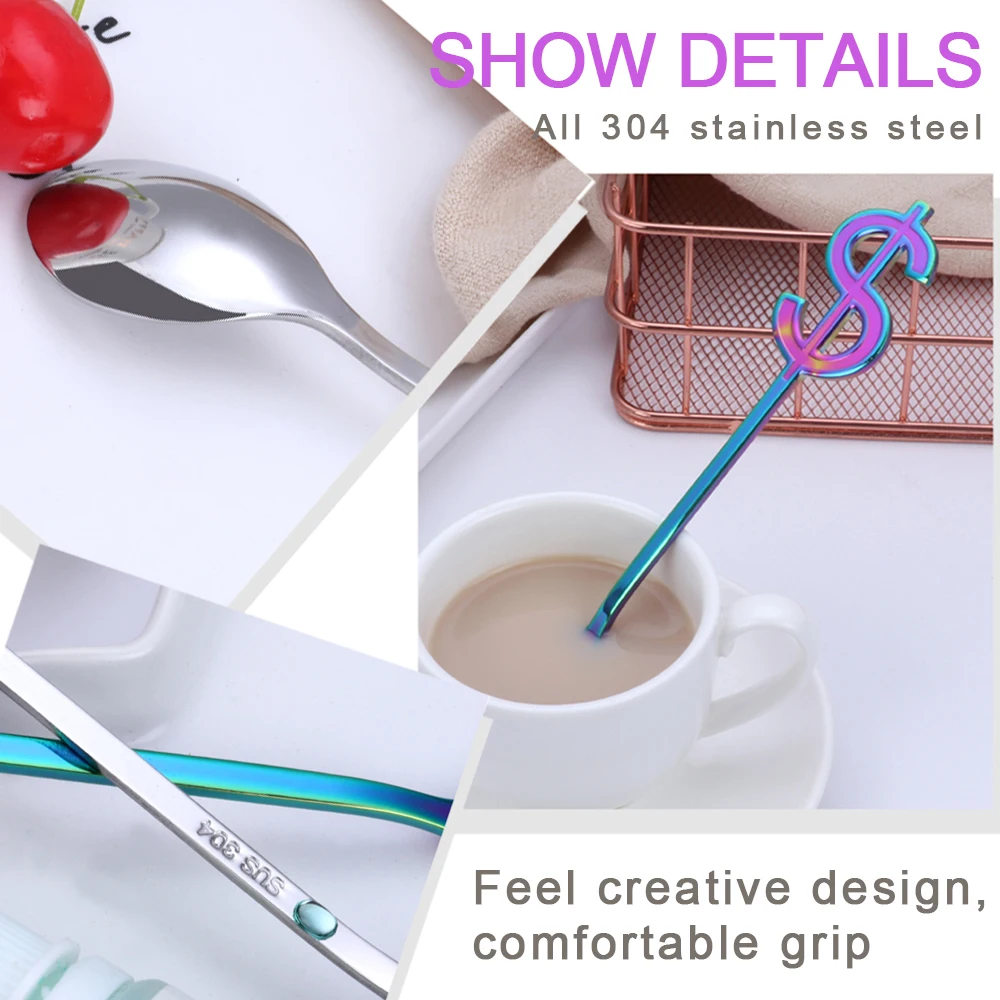 1 шт. цветная ложка из нержавеющей стали в виде доллара креативная для молока кофе