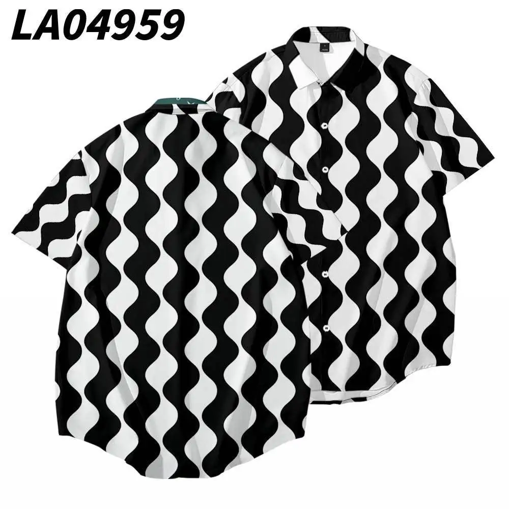 

Wave Striped Printed Casual Men Vintage Loose Beach Shirt New Hawaiian Short Sleeve Shirt Streetwear Oversize 6XL