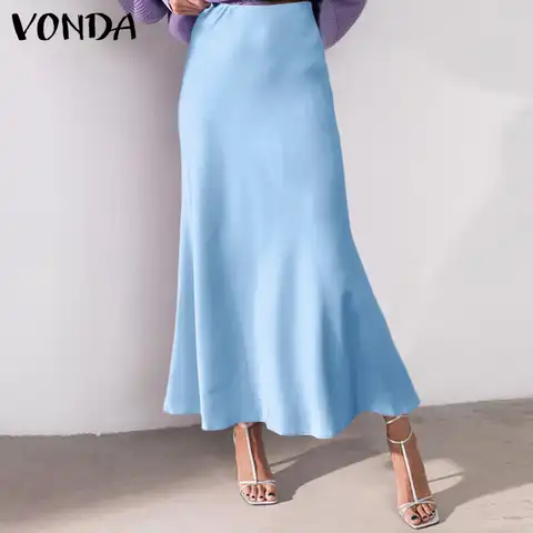 Women Office Skirt 2023 VONDA Sexy High Waist Party Long Skirts Elegant Package Hip Skirt Faldas De Mujer 